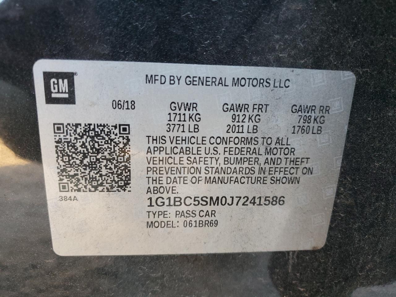 2018 Chevrolet Cruze VIN 1G1BC5SM0J7241586 Copart auction photo, front end damage thumbnail 15