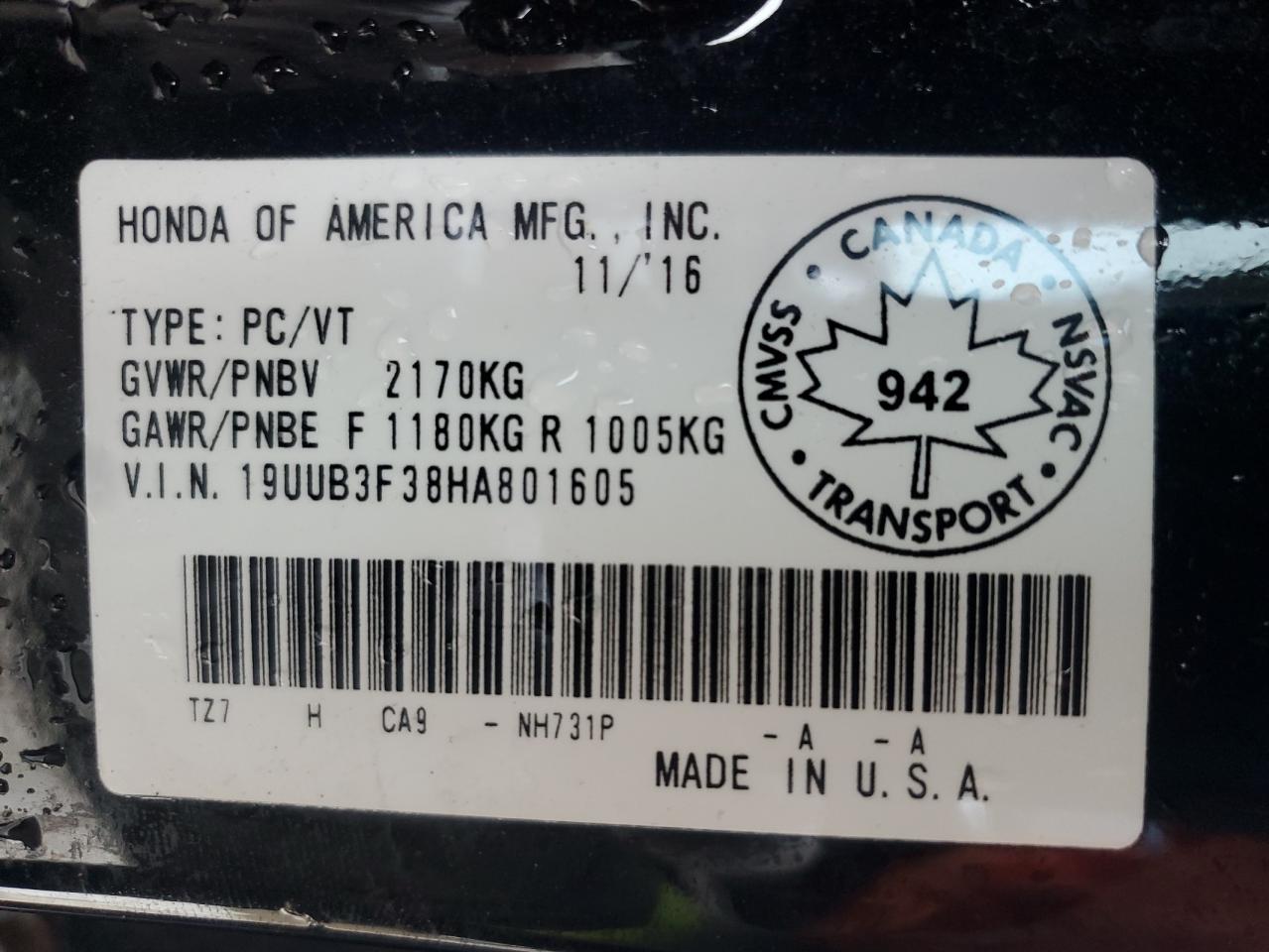 2017 Acura TLX VIN 19UUB3F38HA801605 Copart auction photo, front end damage thumbnail 12