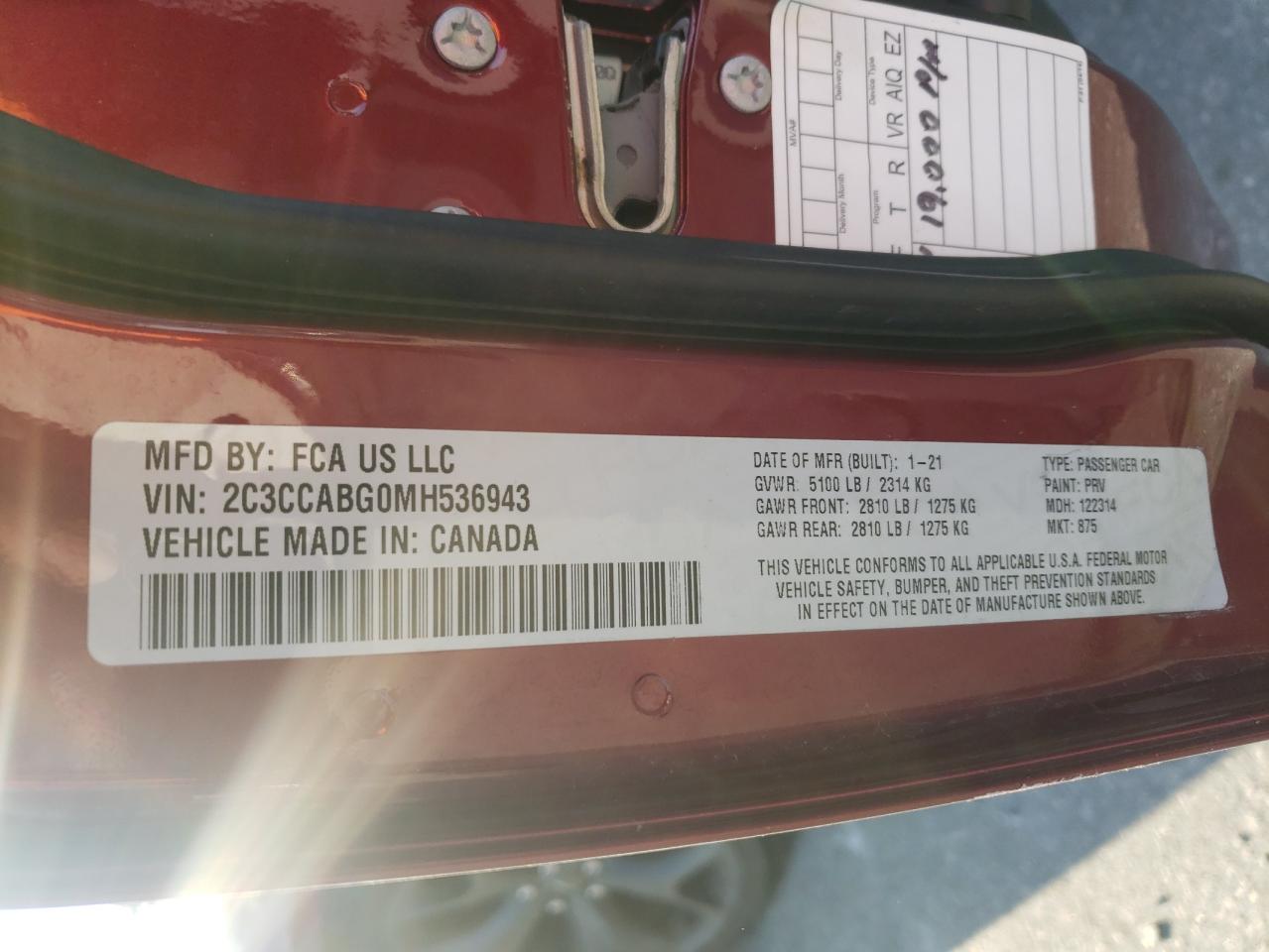 2021 Chrysler 300 VIN 2C3CCABG0MH536943 Copart auction photo, all over / undercarriage damage thumbnail 12
