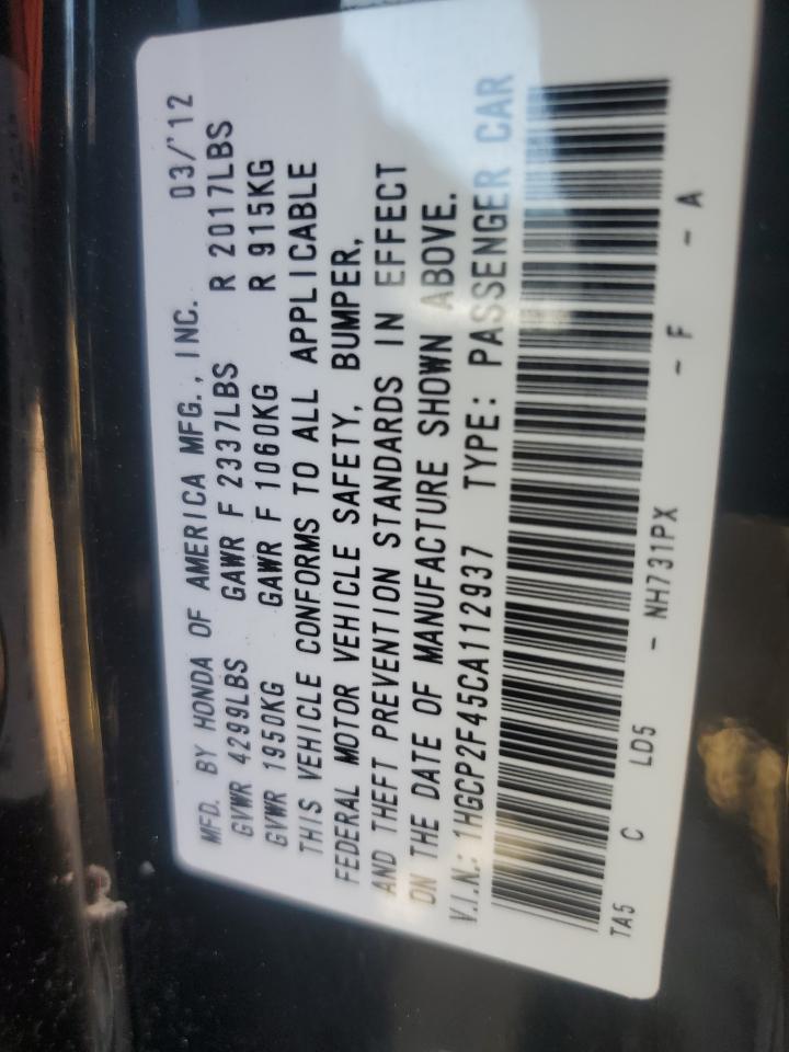 2012 Honda Accord VIN 1HGCP2F45CA112937 Copart auction photo, front end damage thumbnail 12