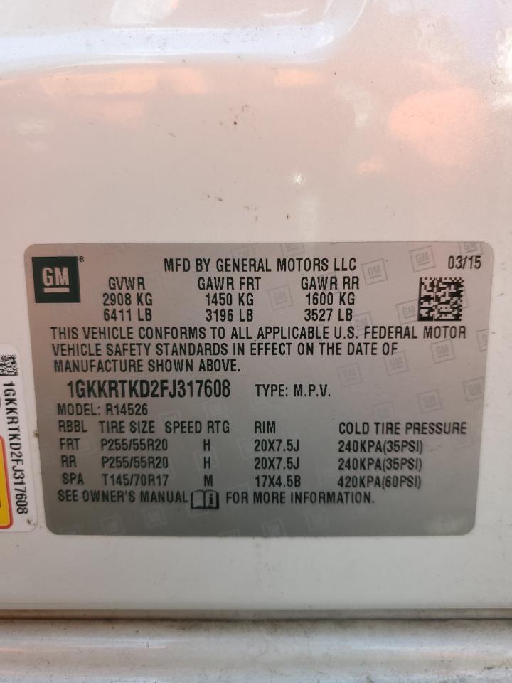 2015 GMC Acadia VIN 1GKKRTKD2FJ317608 Copart auction photo, rear end damage thumbnail 15