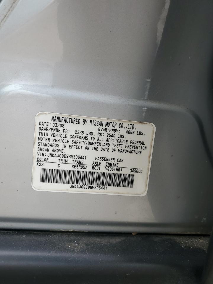 2008 Infiniti EX VIN JNKAJ09E98M306441 Copart auction photo, water/flood / minor dent/scratches damage thumbnail 13