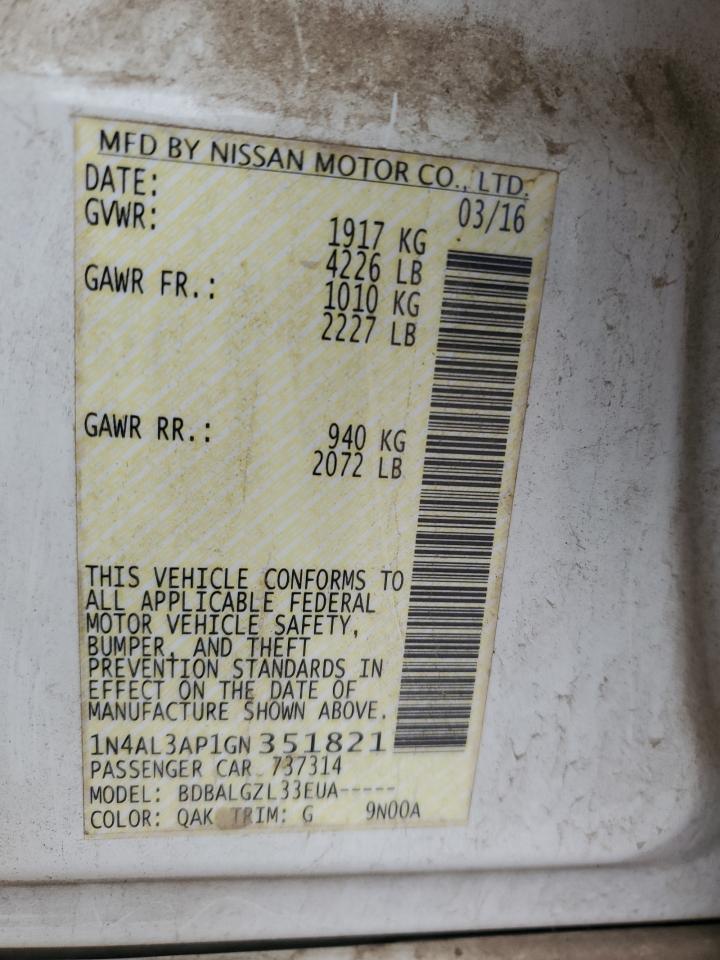 2016 Nissan Altima VIN 1N4AL3AP1GN351821 Copart auction photo, front end / minor dent/scratches damage thumbnail 15