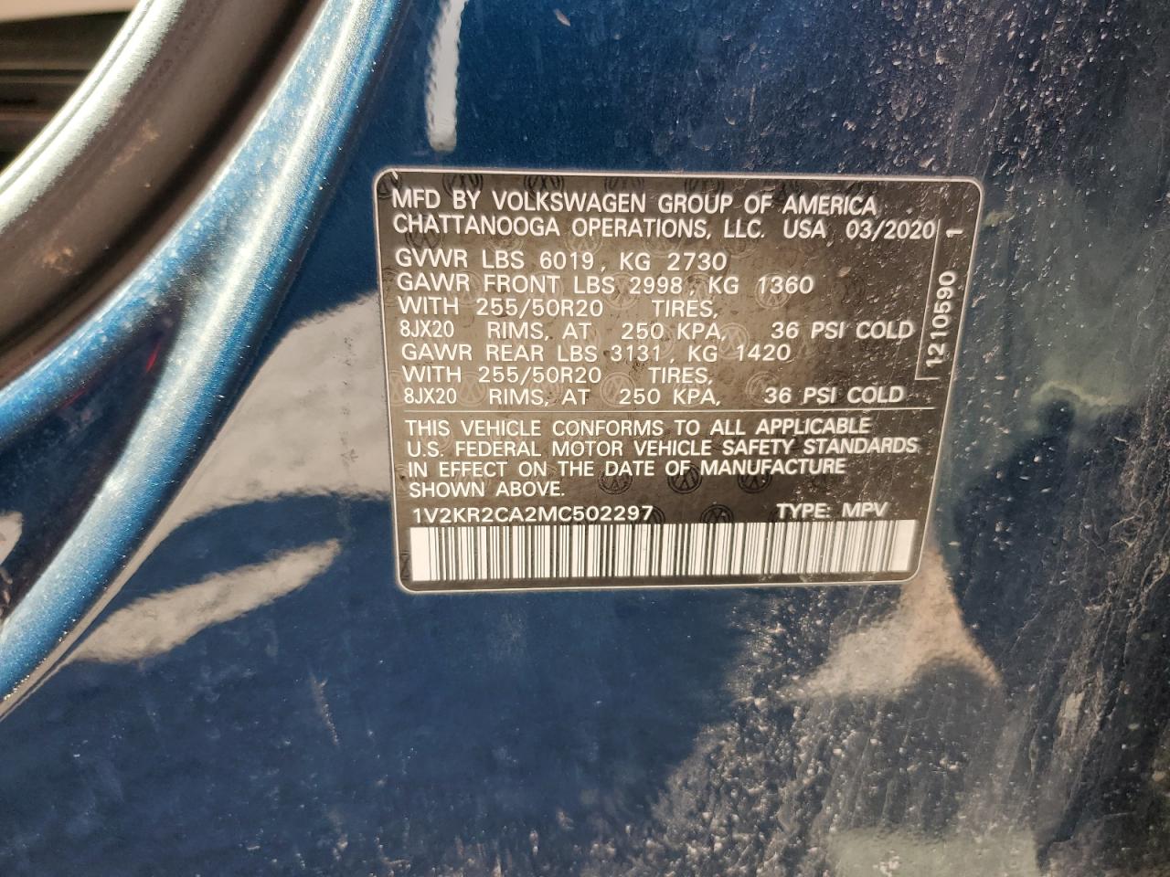 2021 Volkswagen Atlas VIN 1V2KR2CA2MC502297 Copart auction photo, front end damage thumbnail 13