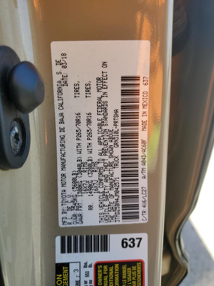 2018 Toyota Tacoma VIN 3TMDZ5BN4JM042571 Copart auction photo, side / rear end damage thumbnail 14