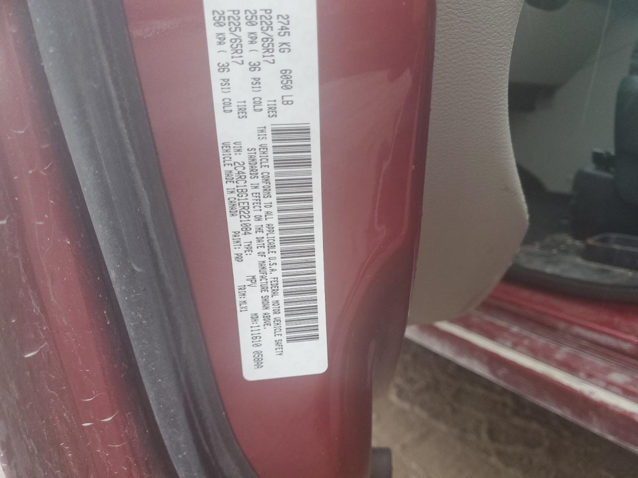 2014 Chrysler Town & Country VIN 2C4RC1BG1ER221084 Copart auction photo, front end damage thumbnail 13