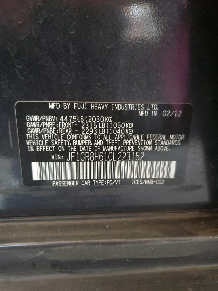 2012 Subaru WRX VIN JF1GR8H61CL223152 Copart auction photo, front end damage thumbnail 14