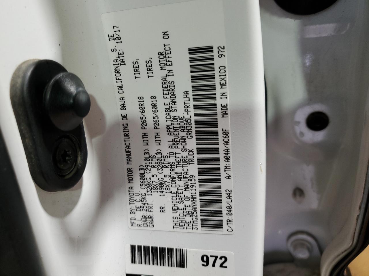 2017 Toyota Tacoma VIN 3TMGZ5ANXHM119159 Copart auction photo, front end damage thumbnail 15