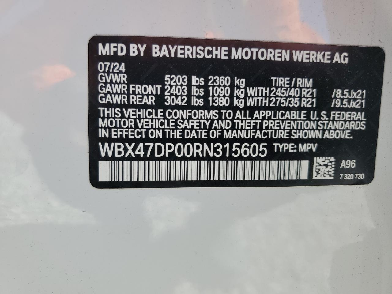 2024 BMW X3 VIN WBX47DP00RN315605 Copart auction photo, front end / rear end damage thumbnail 12