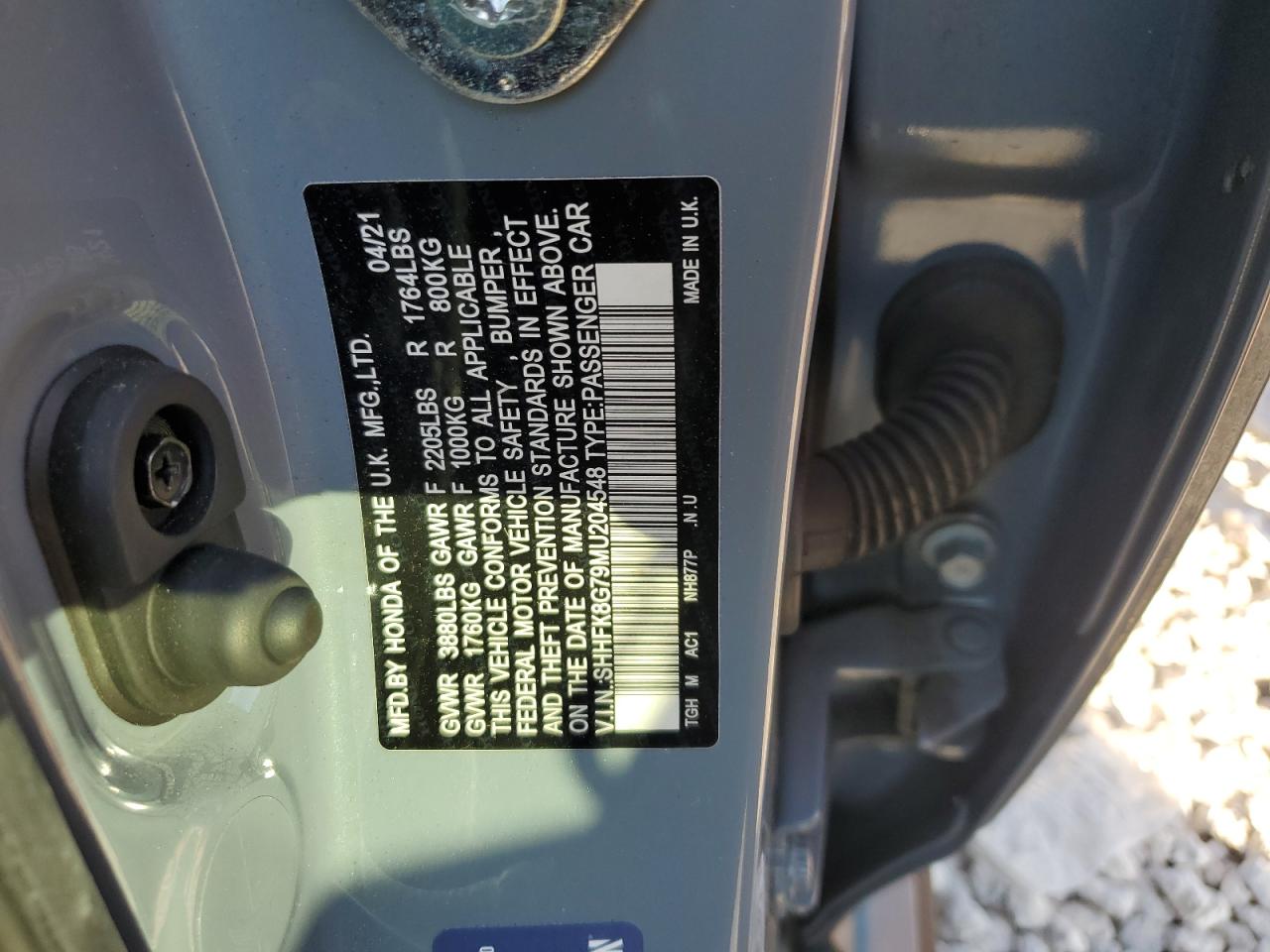 2021 Honda Civic VIN SHHFK8G79MU204548 Copart auction photo, front end damage thumbnail 12