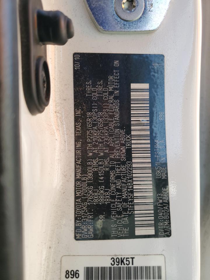 2011 Toyota Tundra VIN 5TFEY5F14BX102293 Copart auction photo, front end / rear end damage thumbnail 15