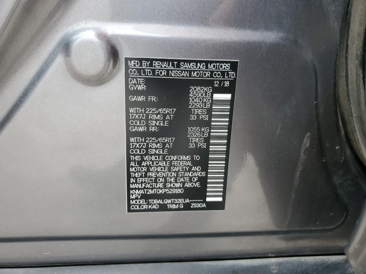 2019 Nissan Rogue VIN KNMAT2MT0KP529180 Copart auction photo, front end / minor dent/scratches damage thumbnail 14