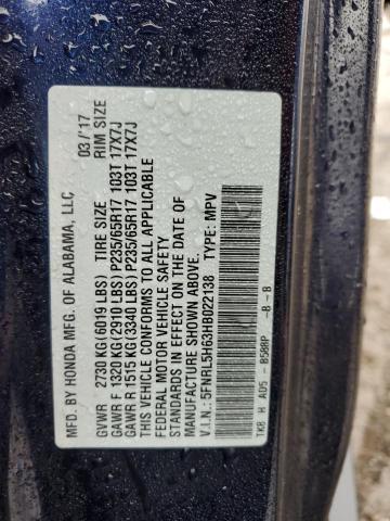 2017 Honda Odyssey VIN 5FNRL5H63HB022138 Copart auction photo, front end damage thumbnail 13