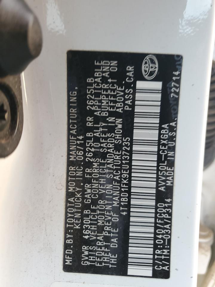 2014 Toyota Camry VIN 4T1BD1FK9EU137235 Copart auction photo, front end damage thumbnail 13