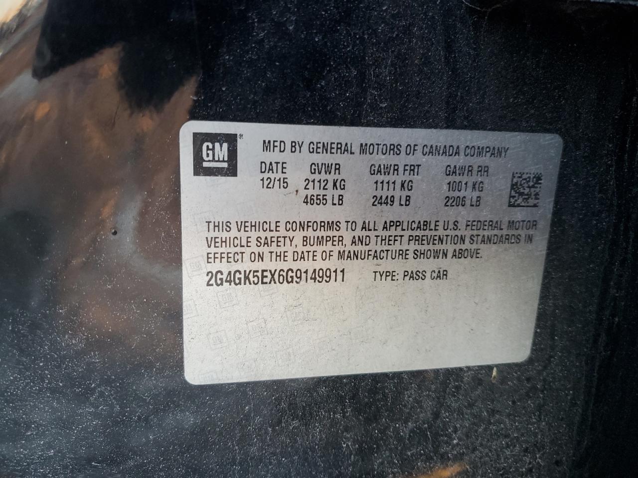 2016 Buick Regal VIN 2G4GK5EX6G9149911 Copart auction photo, rear end damage thumbnail 12