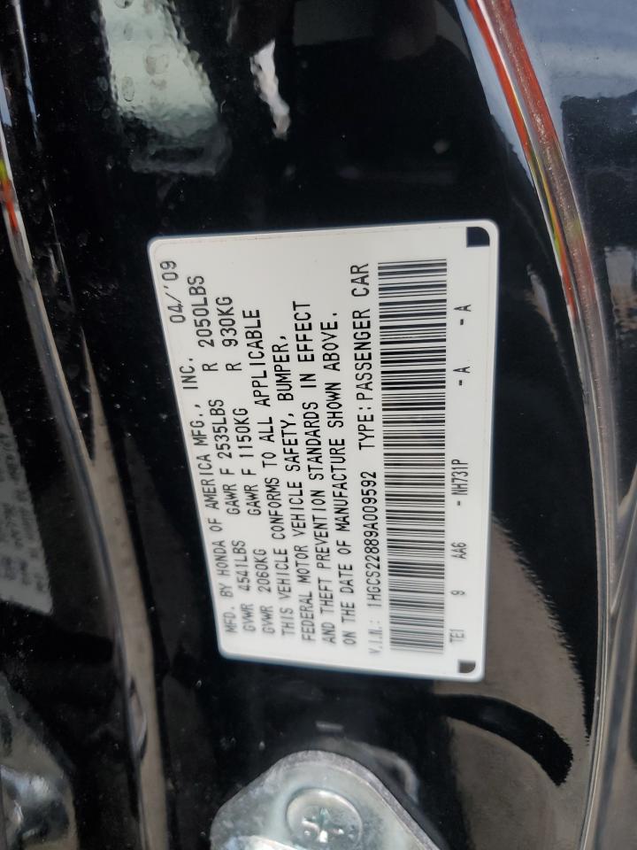 2009 Honda Accord VIN 1HGCS22889A009592 Copart auction photo, front end damage thumbnail 13