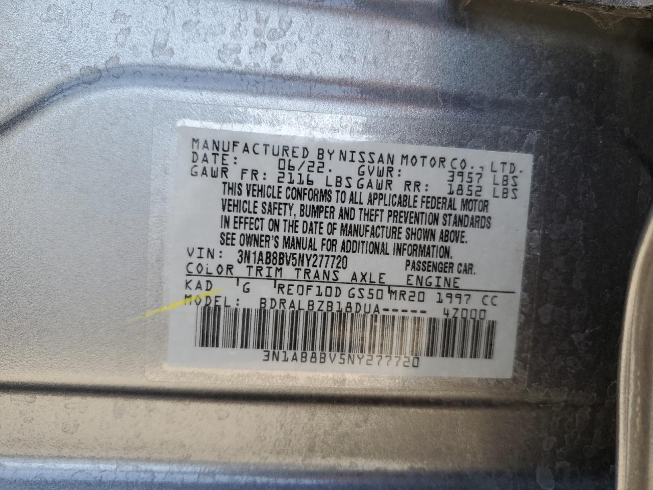 2022 Nissan Sentra VIN 3N1AB8BV5NY277720 Copart auction photo, all over damage thumbnail 12