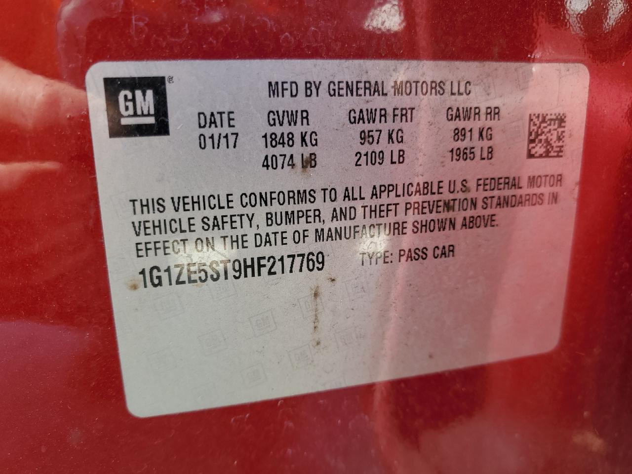 2017 Chevrolet Malibu VIN 1G1ZE5ST9HF217769 Copart auction photo, side / front end damage thumbnail 14