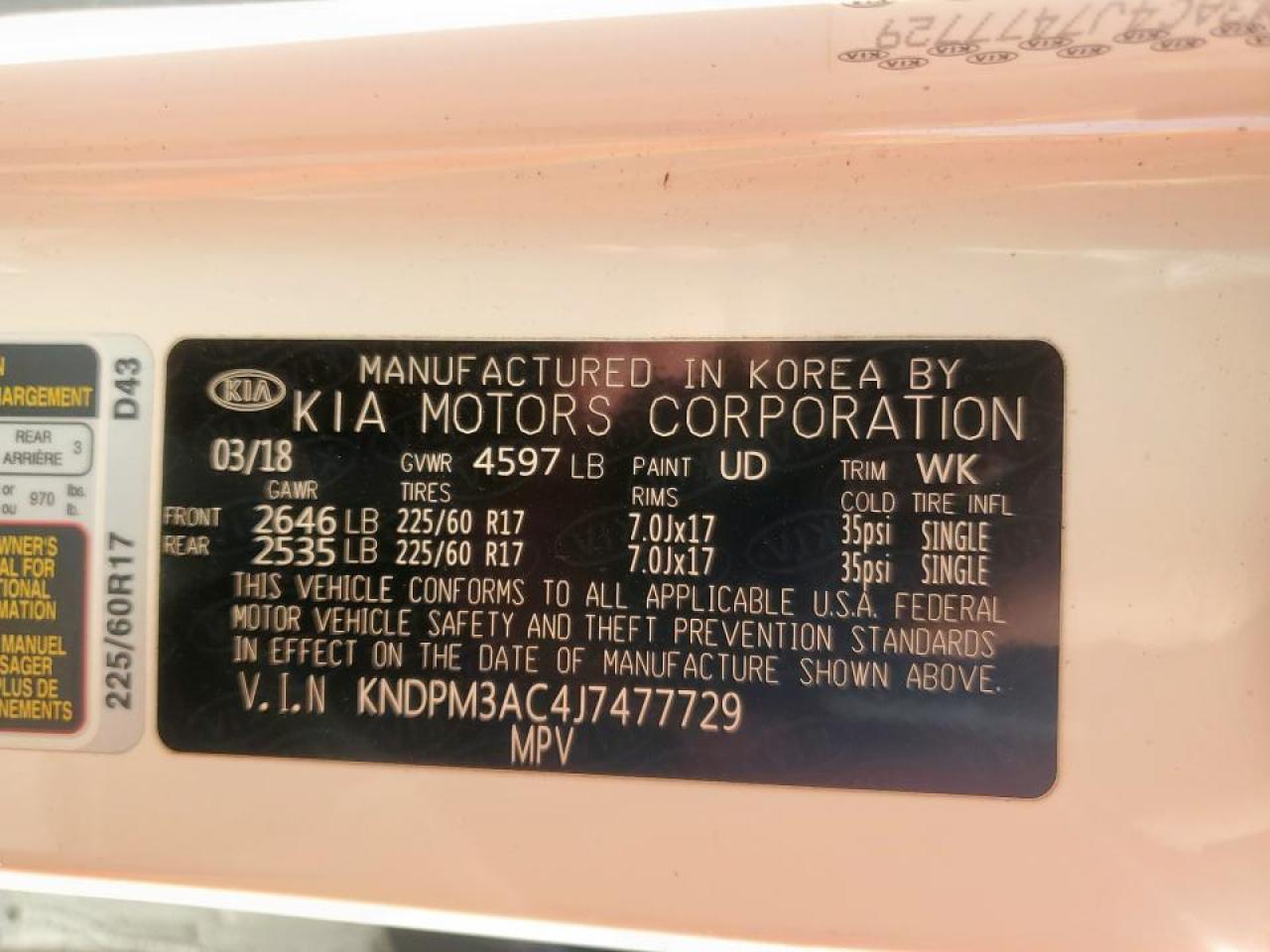 2018 KIA Sportage VIN KNDPM3AC4J7477729 Copart auction photo, front end / side damage thumbnail 16