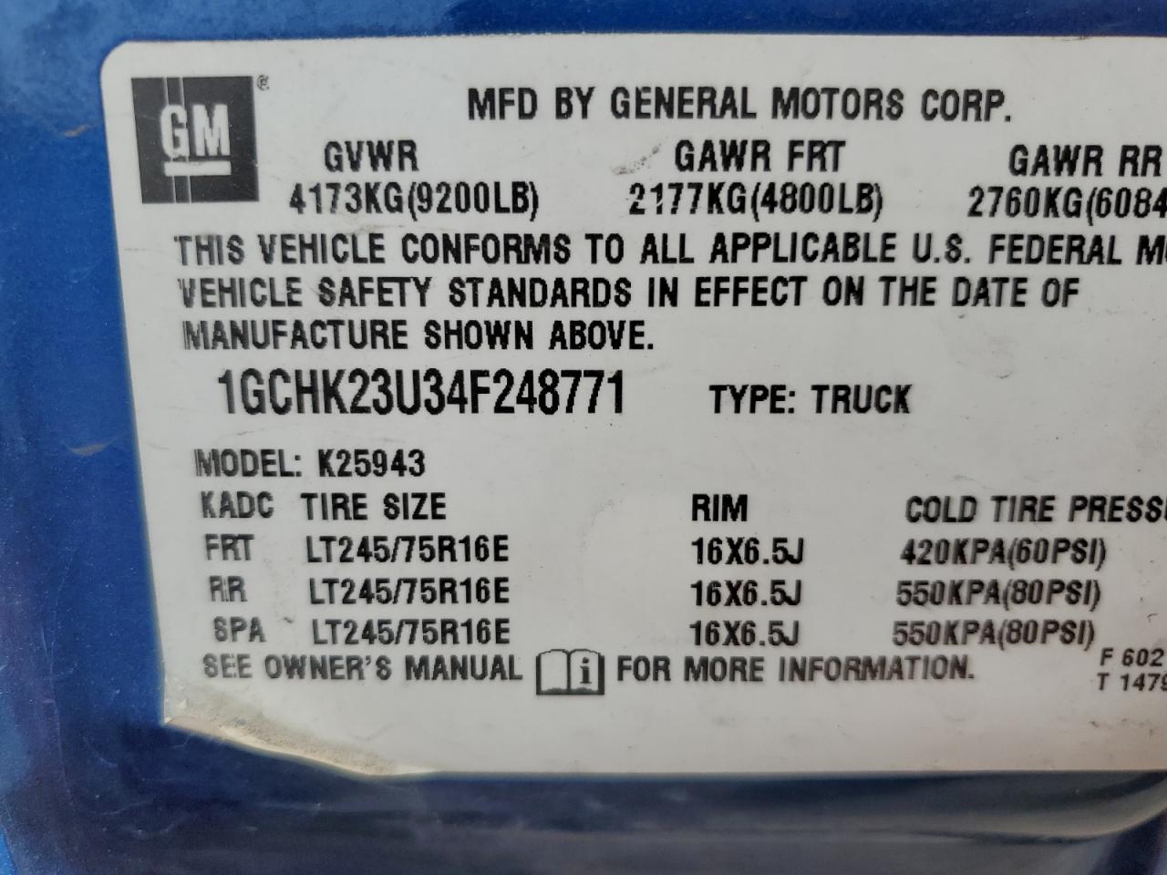 2004 Chevrolet Silverado VIN 1GCHK23U34F248771 Copart auction photo, all over damage thumbnail 12