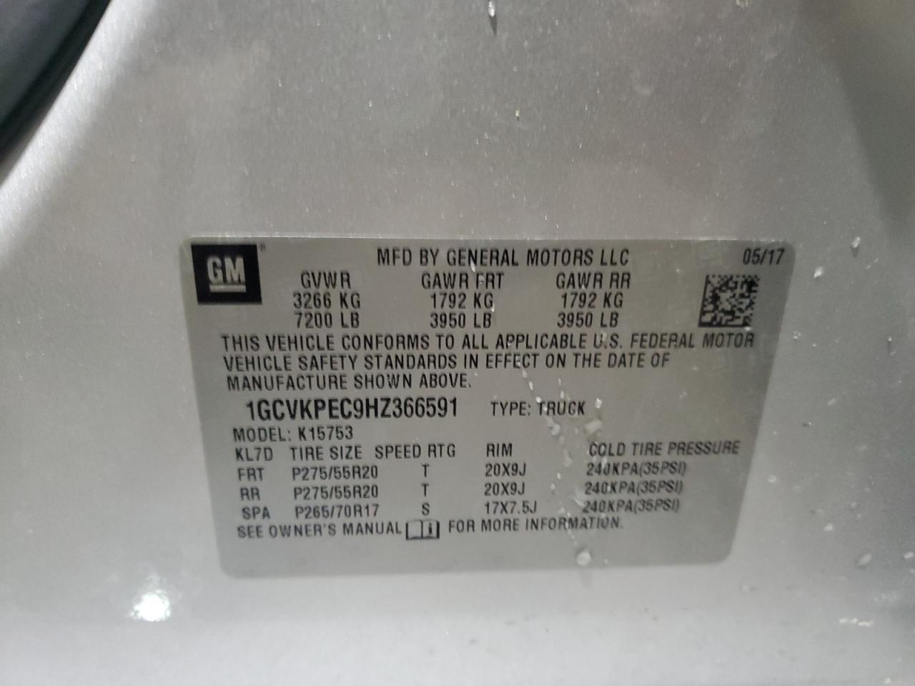 2017 Chevrolet Silverado VIN 1GCVKPEC9HZ366591 Copart auction photo, front end damage thumbnail 12