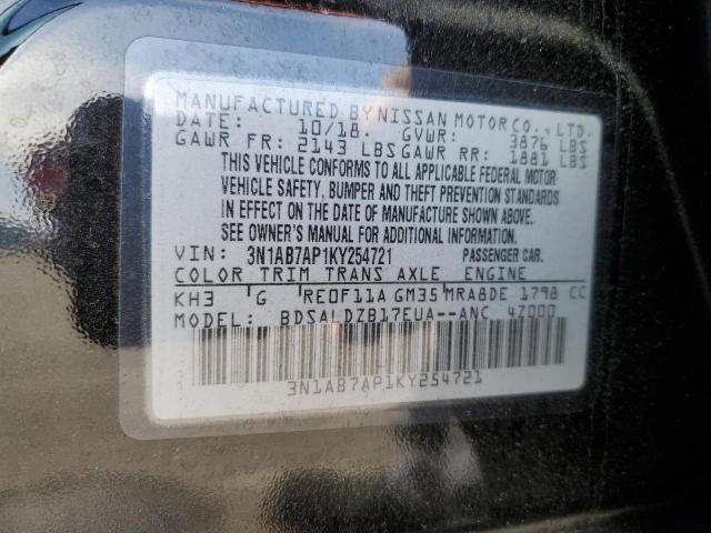 2019 Nissan Sentra VIN 3N1AB7AP1KY254721 Copart auction photo, front end damage thumbnail 12