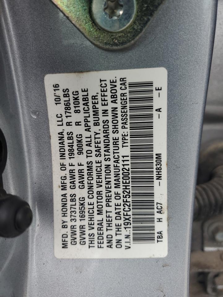 2017 Honda Civic VIN 19XFC2F52HE002111 Copart auction photo, front end damage thumbnail 12