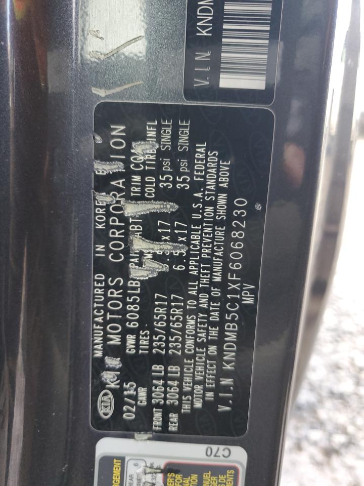 2015 KIA Sedona VIN KNDMB5C1XF6068230 Copart auction photo, front end damage thumbnail 14