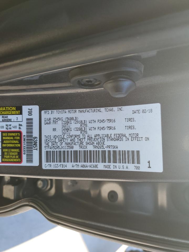 2018 Toyota Tacoma VIN 5TFAX5GN5JX113580 Copart auction photo, front end / minor dent/scratches damage thumbnail 12