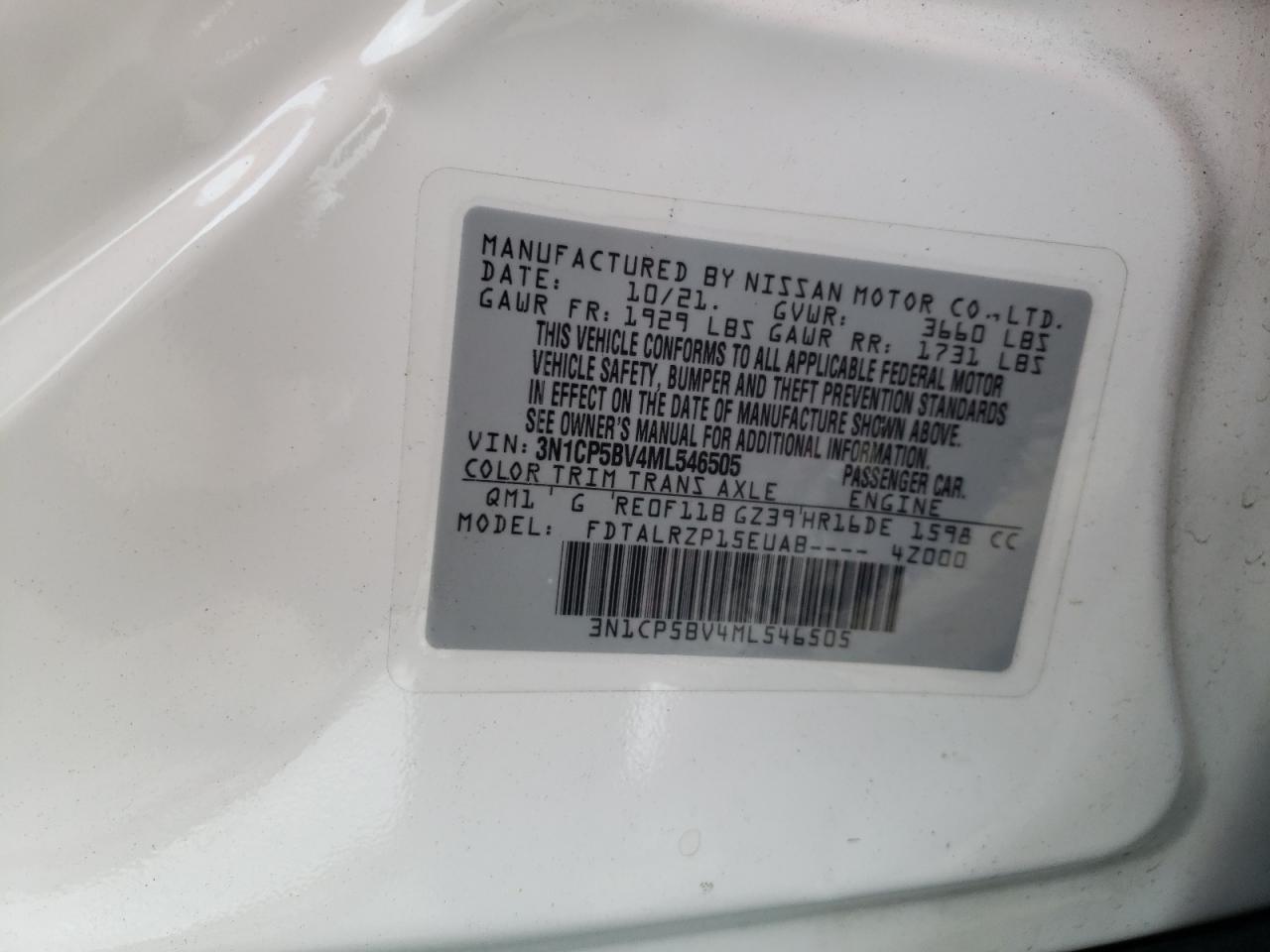 2021 Nissan Kicks VIN 3N1CP5BV4ML546505 Copart auction photo, side damage thumbnail 13