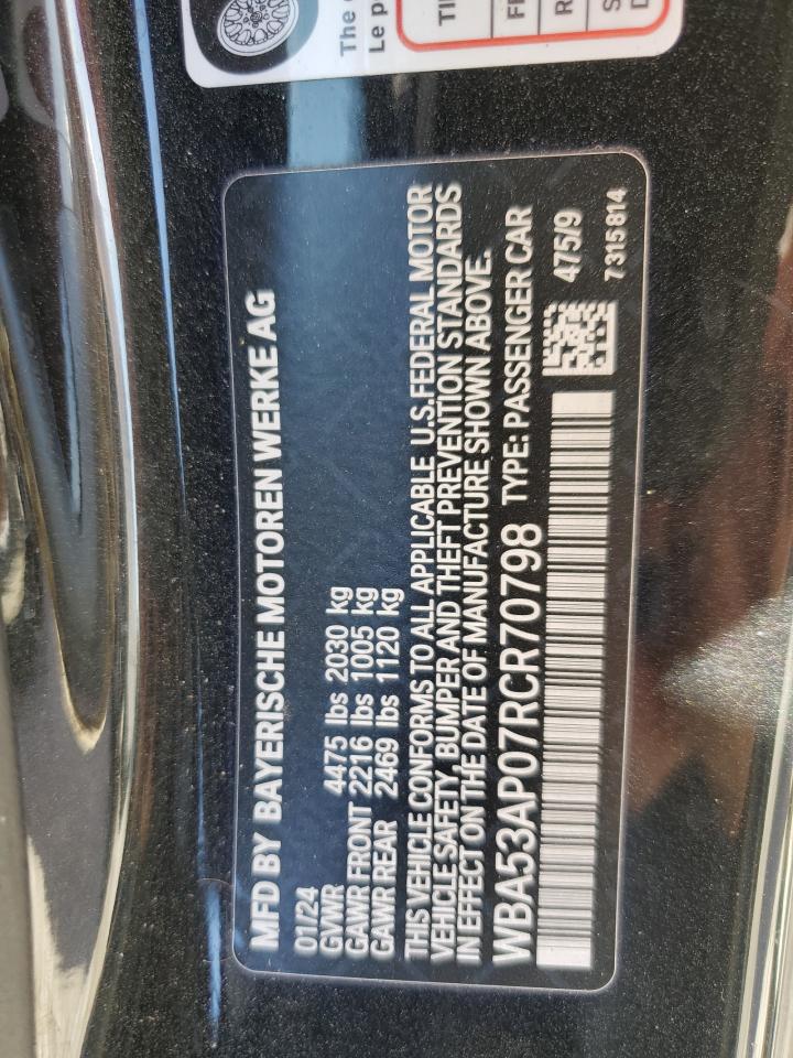 2024 BMW 4er VIN WBA53AP07RCR70798 Copart auction photo, front end damage thumbnail 12