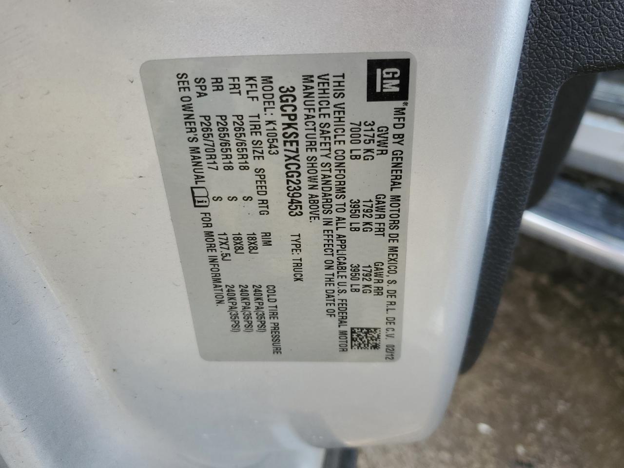 2012 Chevrolet Silverado VIN 3GCPKSE7XCG239453 Copart auction photo, front end damage thumbnail 12