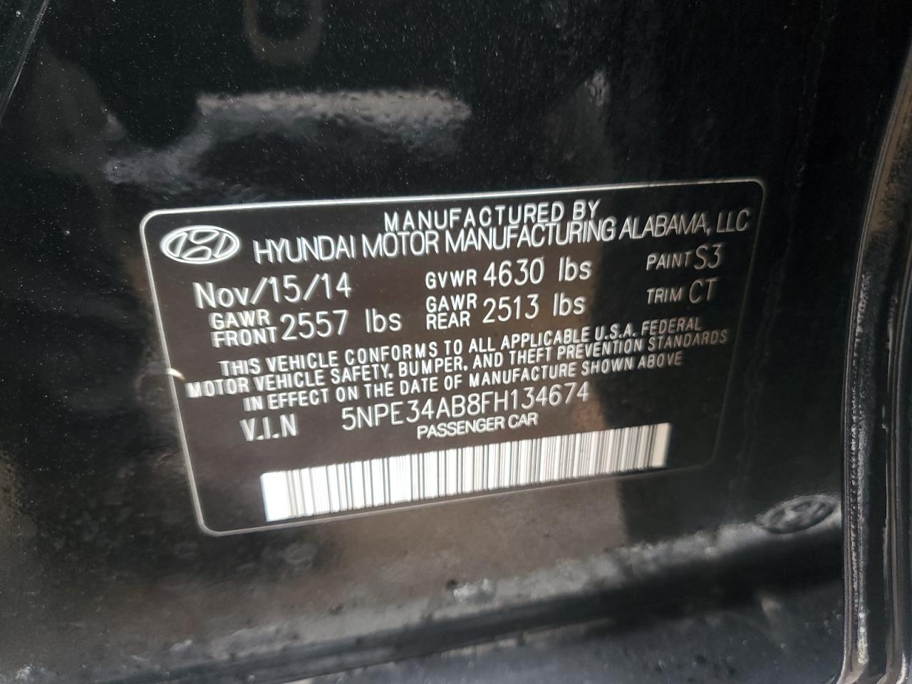 2015 Hyundai Sonata VIN 5NPE34AB8FH134674 Copart auction photo, mechanical damage thumbnail 12
