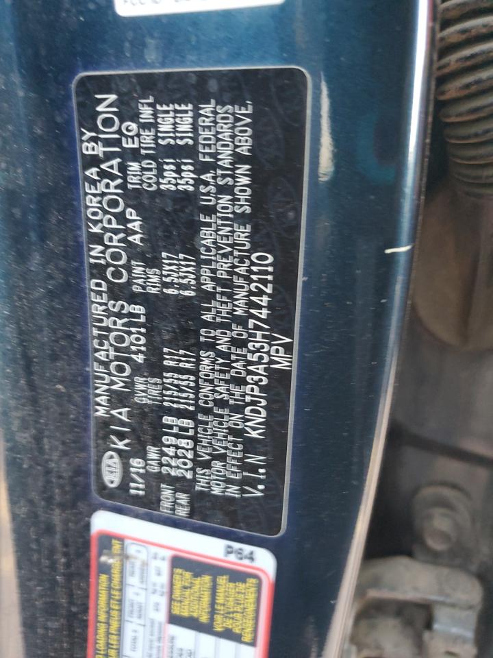 2017 KIA Soul VIN KNDJP3A53H7442110 Copart auction photo, front end damage thumbnail 12