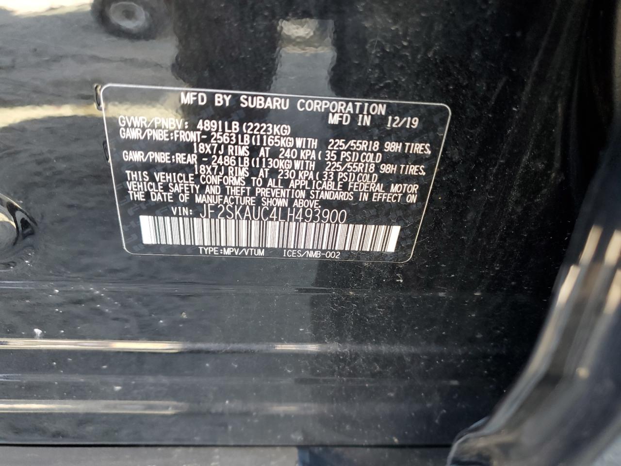 2020 Subaru Forester VIN JF2SKAUC4LH493900 Copart auction photo, front end damage thumbnail 13