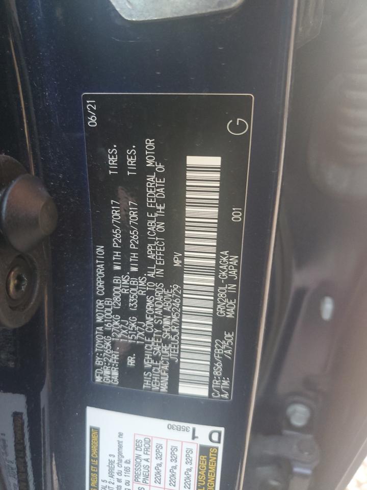 2021 Toyota 4Runner VIN JTEEU5JR7M5246729 Copart auction photo, side / front end damage thumbnail 14