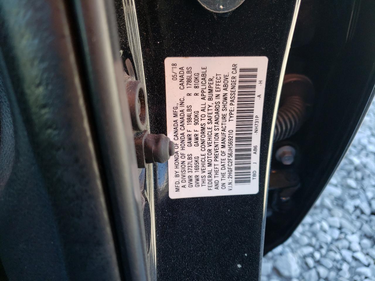 2018 Honda Civic VIN 2HGFC2F56JH569210 Copart auction photo, front end damage thumbnail 13