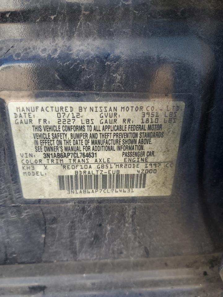 2012 Nissan Sentra VIN 3N1AB6AP7CL764631 Copart auction photo, biohazard/chemical / front end damage thumbnail 13