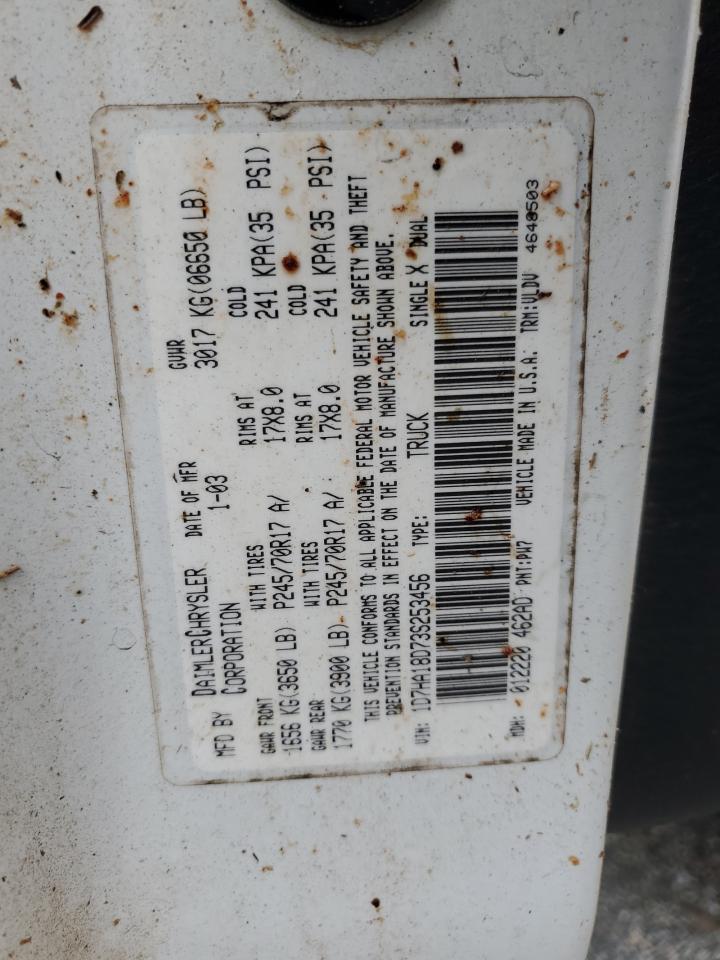 2003 Dodge RAM VIN 1D7HA18D73S253456 Copart auction photo, water/flood damage thumbnail 12