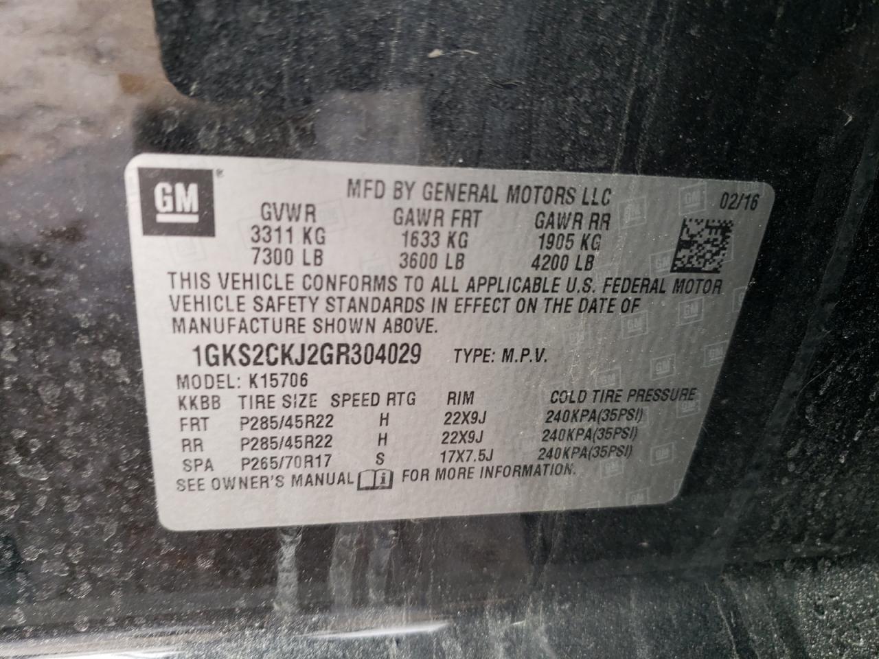 2016 GMC Yukon VIN 1GKS2CKJ2GR304029 Copart auction photo, side / undercarriage damage thumbnail 13