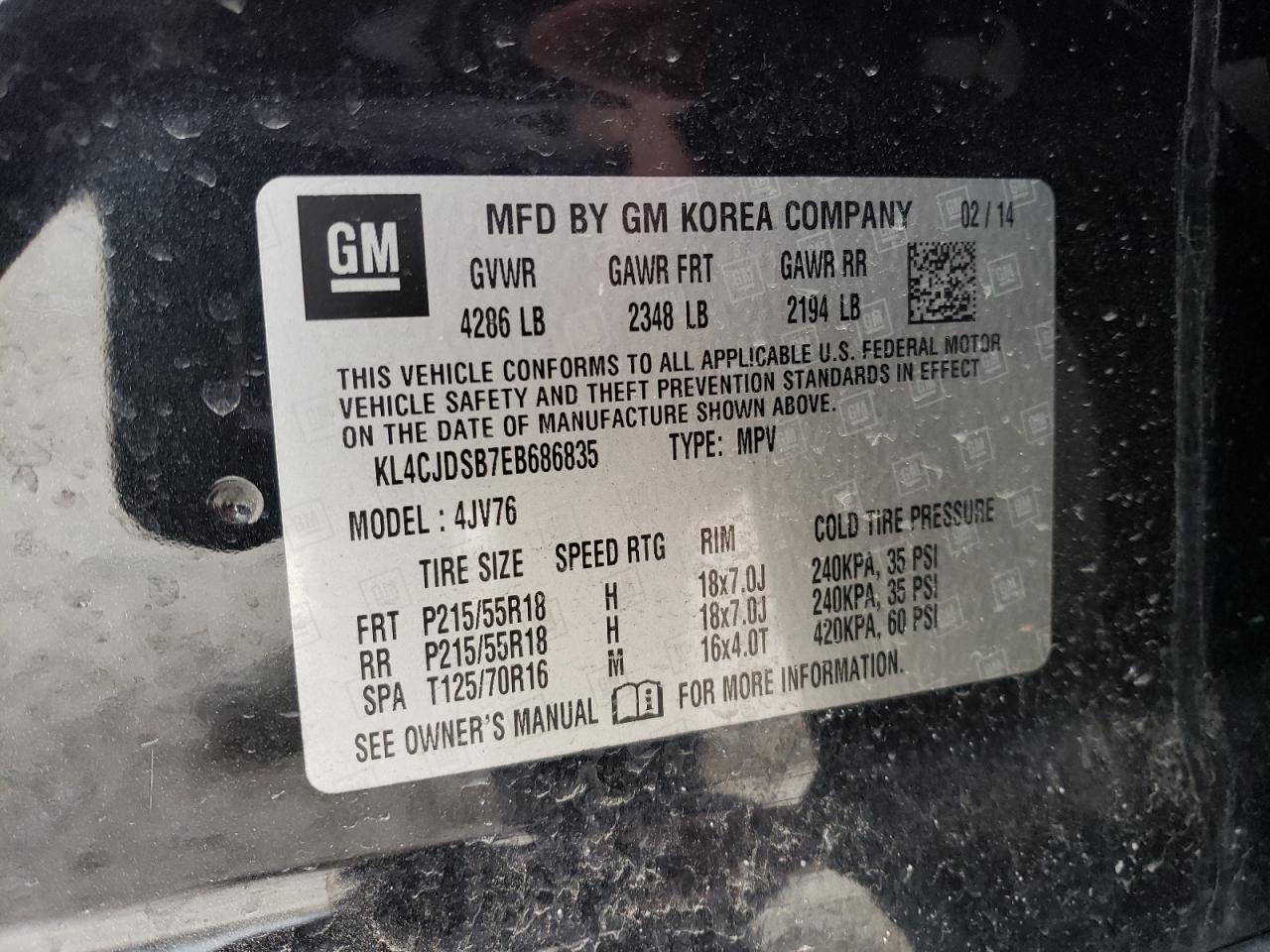 2014 Buick Encore VIN KL4CJDSB7EB686835 Copart auction photo, front end damage thumbnail 13