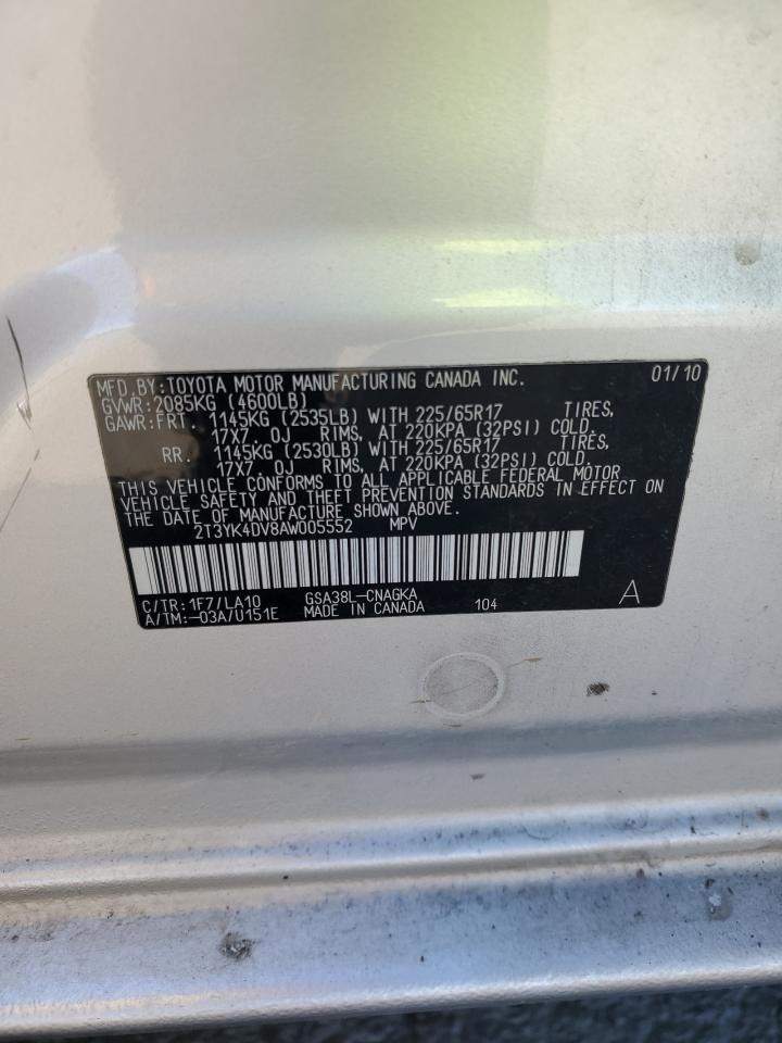 2010 Toyota RAV 4 VIN 2T3YK4DV8AW005552 Copart auction photo, front end / undercarriage damage thumbnail 13