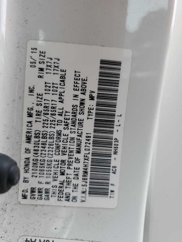 2015 Honda CR-V VIN 5J6RM4H7XFL072491 Copart auction photo, front end damage thumbnail 14