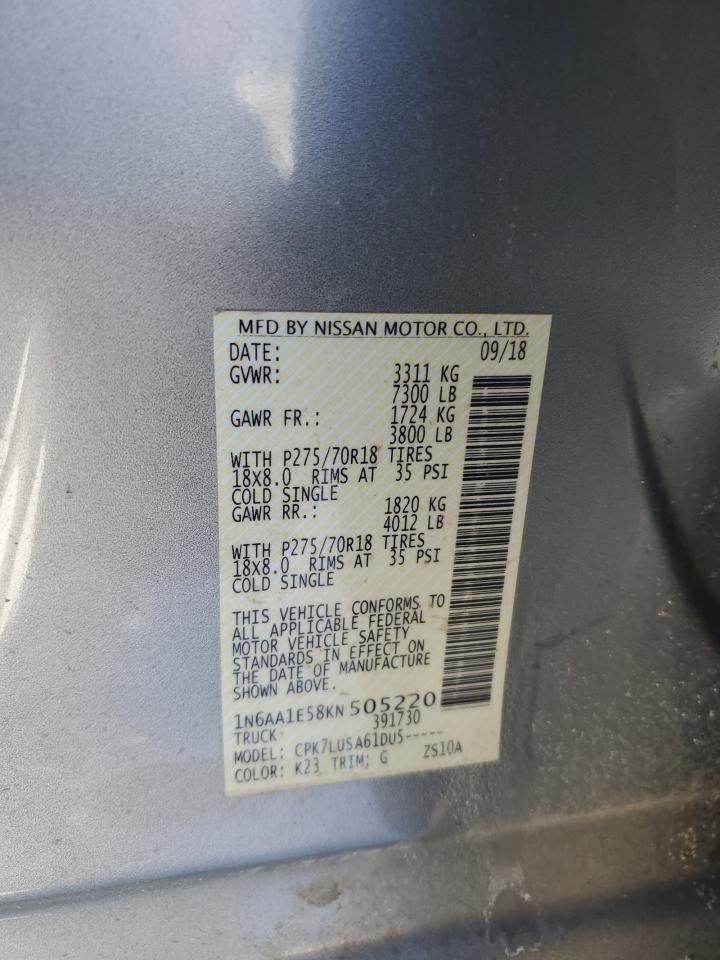 2019 Nissan Titan VIN 1N6AA1E58KN505220 Copart auction photo, front end / side damage thumbnail 13