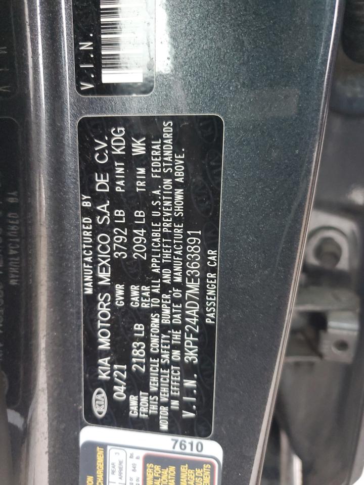 2021 KIA Forte VIN 3KPF24AD7ME363891 Copart auction photo, front end / rear end damage thumbnail 12