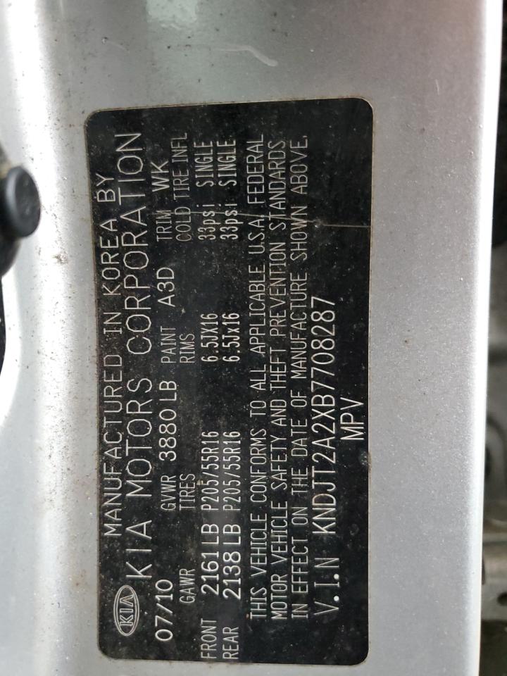 2011 KIA Soul VIN KNDJT2A2XB7708287 Copart auction photo, front end / side damage thumbnail 12