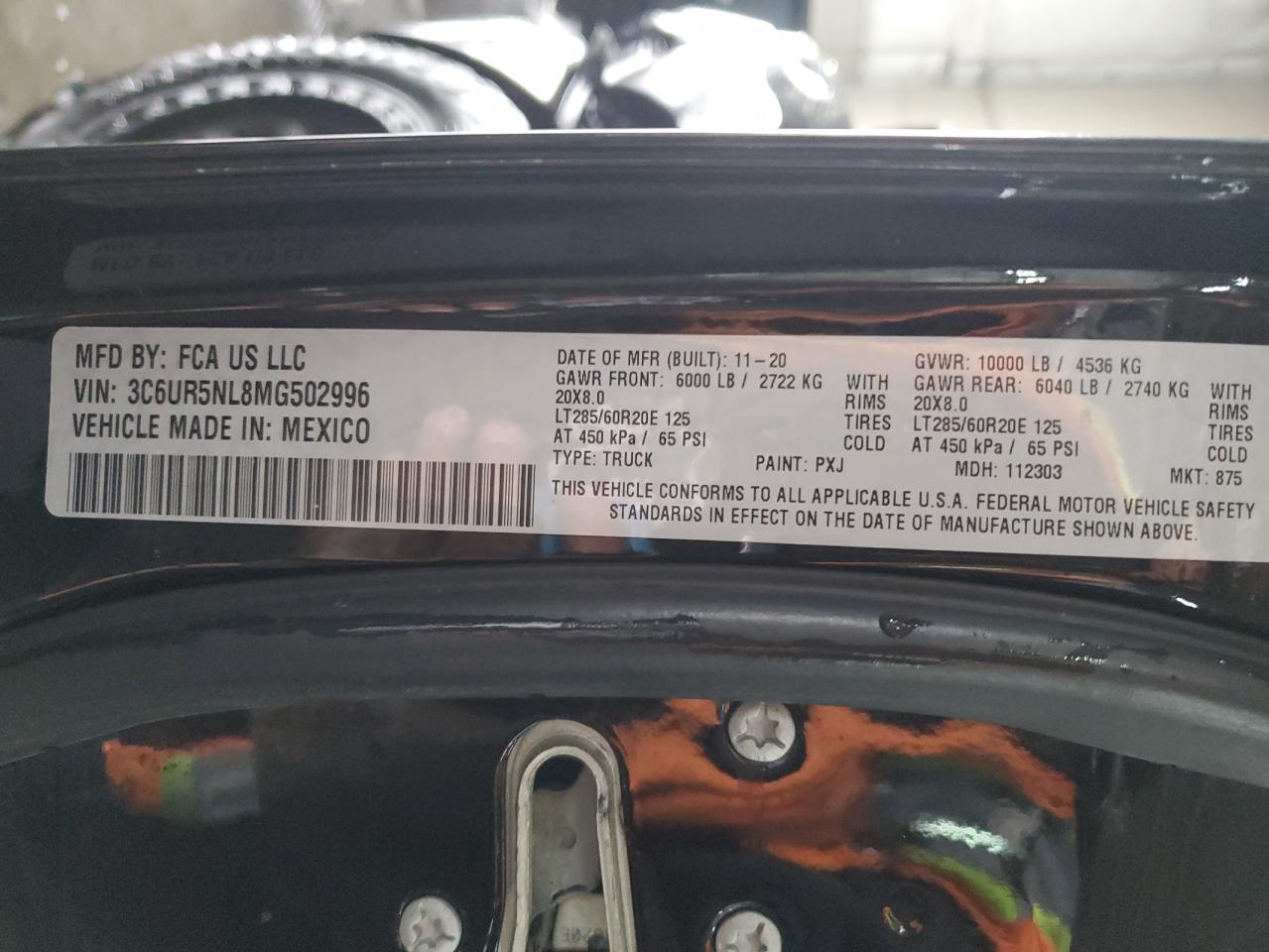 2021 RAM 2500 VIN 3C6UR5NL8MG502996 Copart auction photo, front end damage thumbnail 12