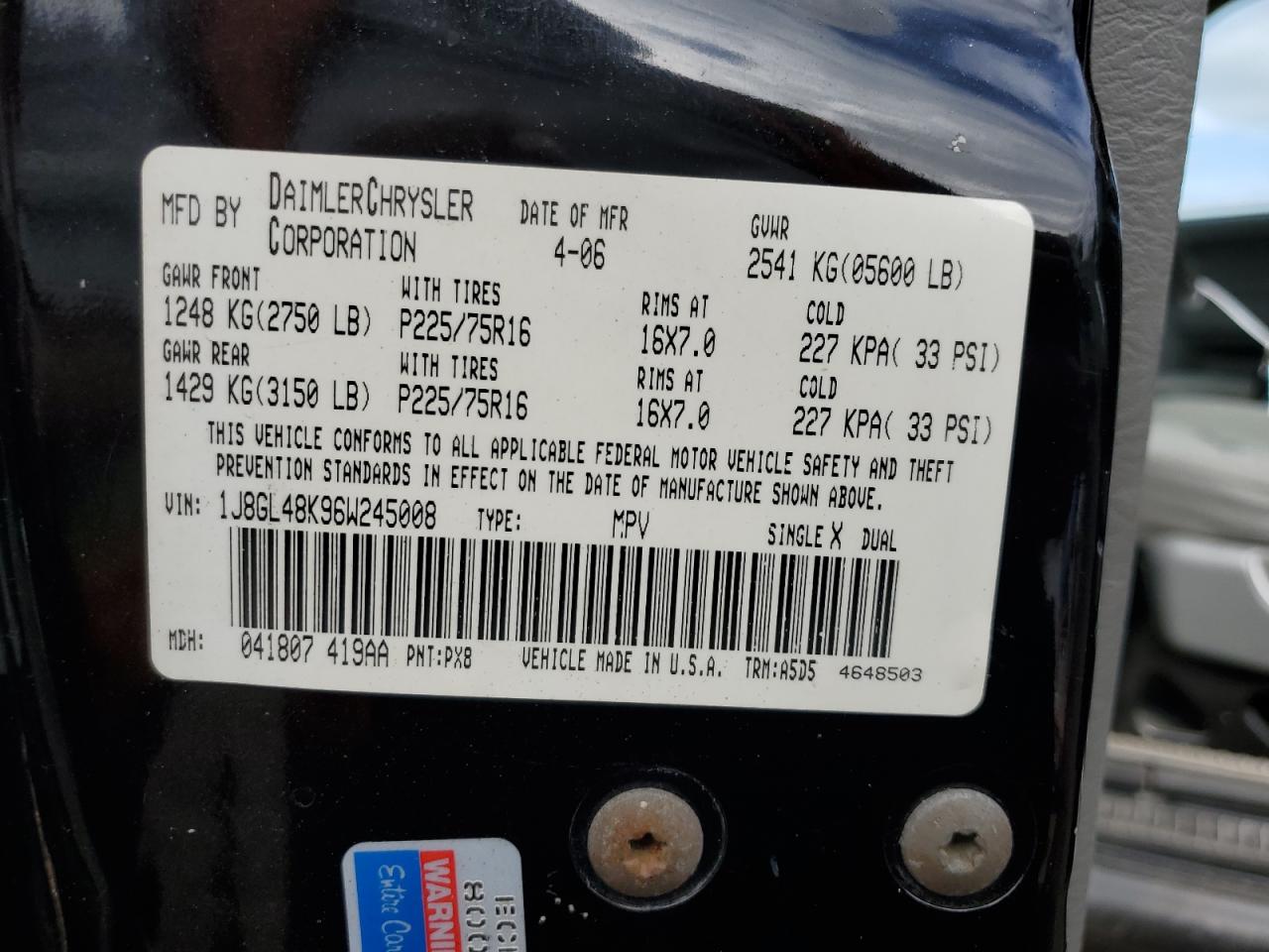 2006 Jeep Liberty (North America) VIN 1J8GL48K96W245008 Copart auction photo, rear end / mechanical damage thumbnail 13