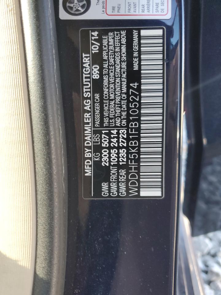 2015 Mercedes-Benz E-klasse VIN WDDHF5KB1FB105274 Copart auction photo, front end damage thumbnail 14