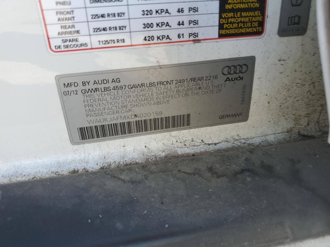 2013 Audi A3 VIN WAUKJAFMXDA020159 Copart auction photo, front end damage thumbnail 12